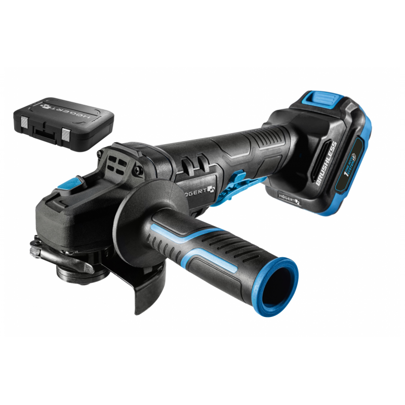 Набір кутошліфмашина безщіткова 125 мм 18В 2 акумулятори 4Ач зарядна станція 4Ач Hogert в кейсі (HT2E251-B24AG)