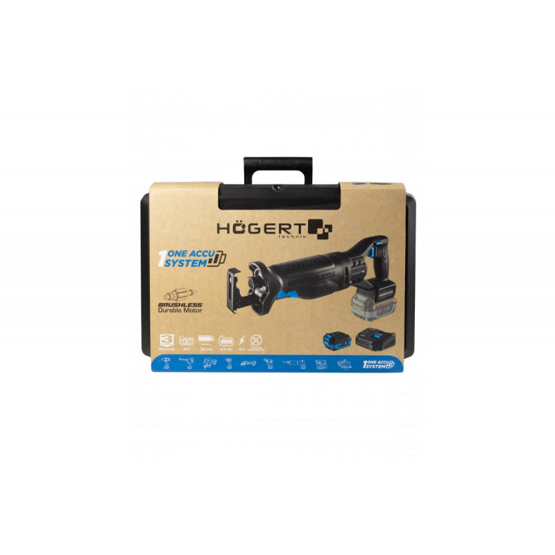 Безщіткова шабельна пилка 18В 4Ач Hogert (HT2E252-B14RS)