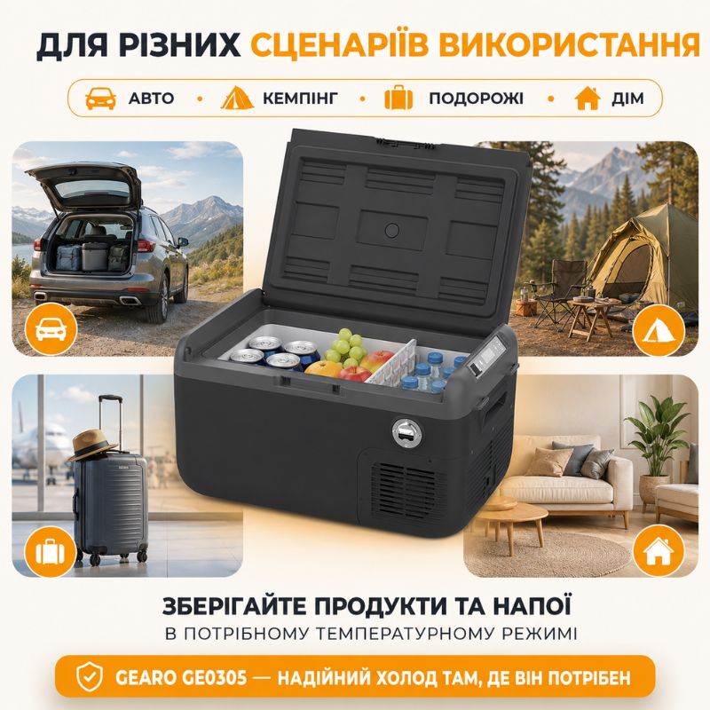 Портативный холодильник 30л Gearo автохолодильник компрессорный 12/24В 220В (GE0305)