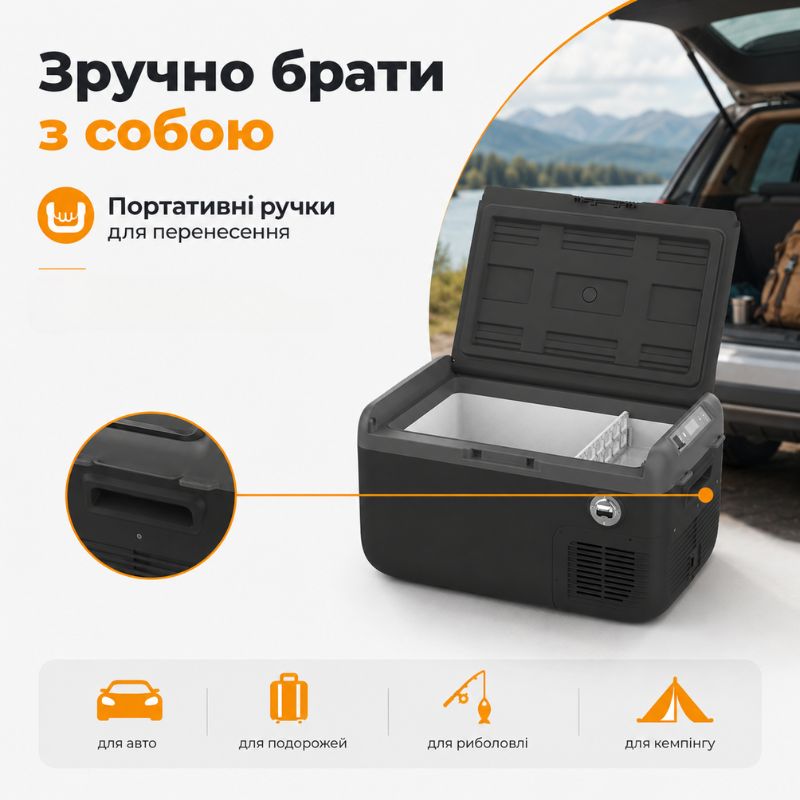 Портативний холодильник 30л Gearo компресорний автохолодильник 12/24В 220В (GE0305)