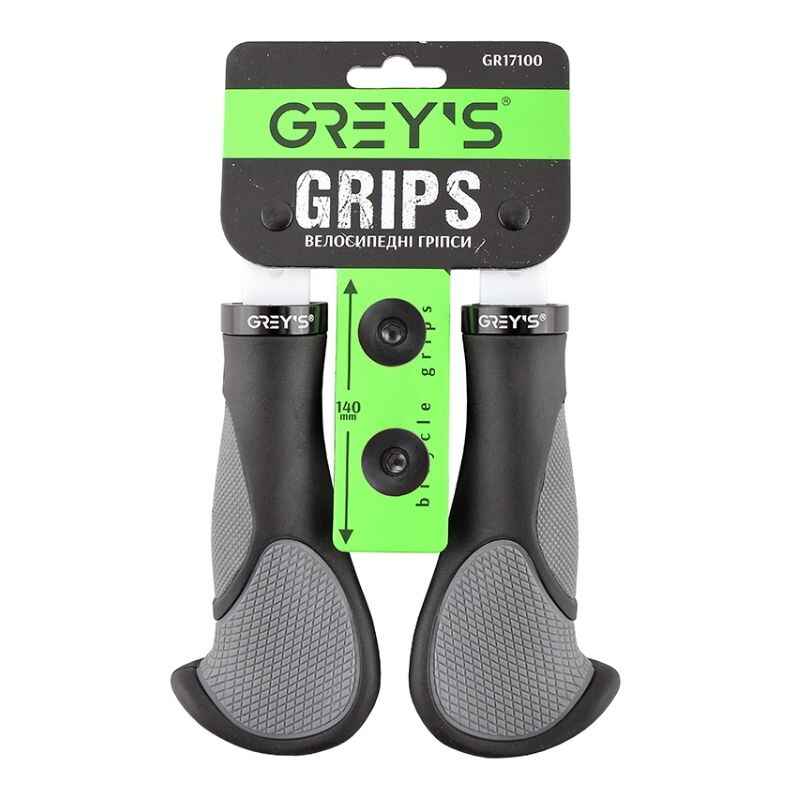 Гріпси на велосипед 14см Grey's з одностороннім замком і заглушками ергономічна форма 2шт (GR17100)