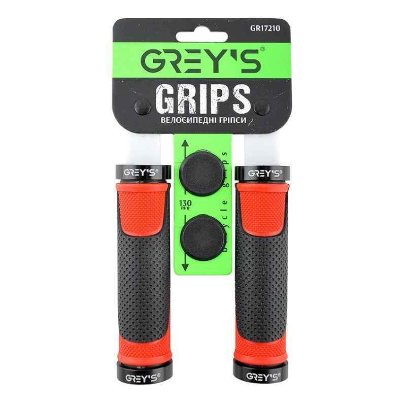 Гріпси на велосипед 13см Grey's з двостороннім замком і заглушками червоні 2шт (GR17210)
