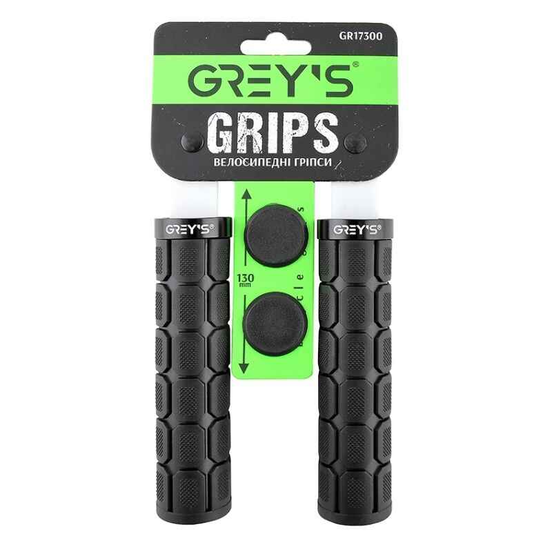 Грипсы на велосипед 13см Grey's с односторонним замком и заглушками черные 2шт (GR17300)