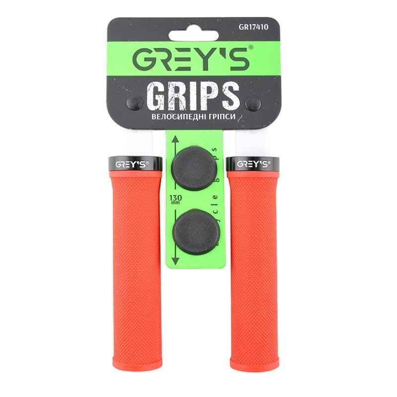 Гріпси на велосипед 13см Grey's з одностороннім замком і заглушками червоні 2шт (GR17410)