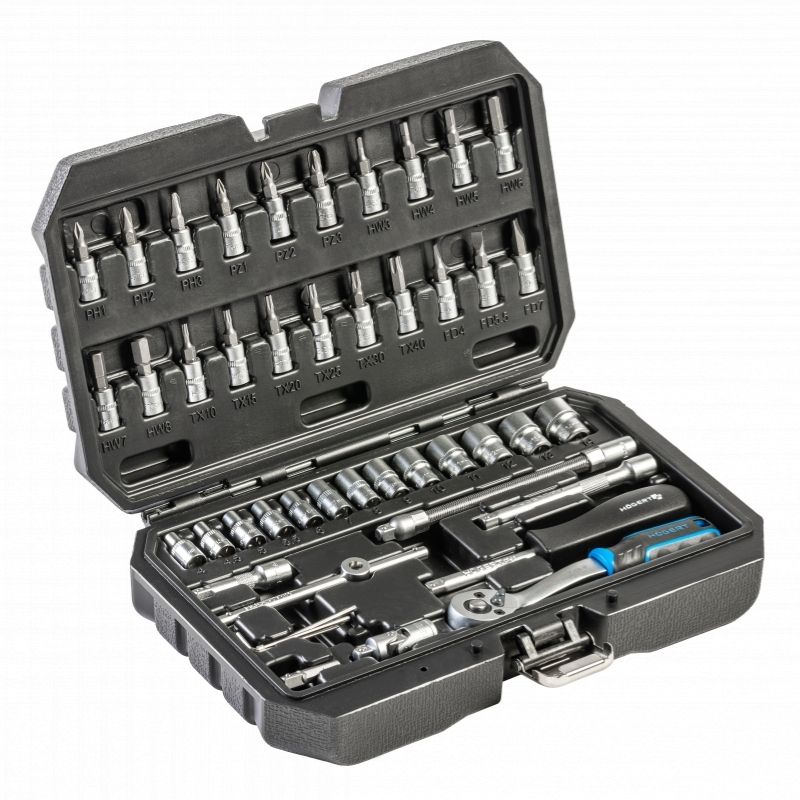 Набор инструментов 1/4" 46шт CrMo Hogert с трещоткой в кейсе (HT1R216)