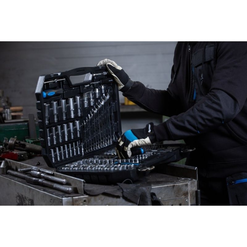 Набор инструментов 1/2″ 1/4″ 3/8″ 222шт CrV CrMo Hogert в кейсе (HT1R244)