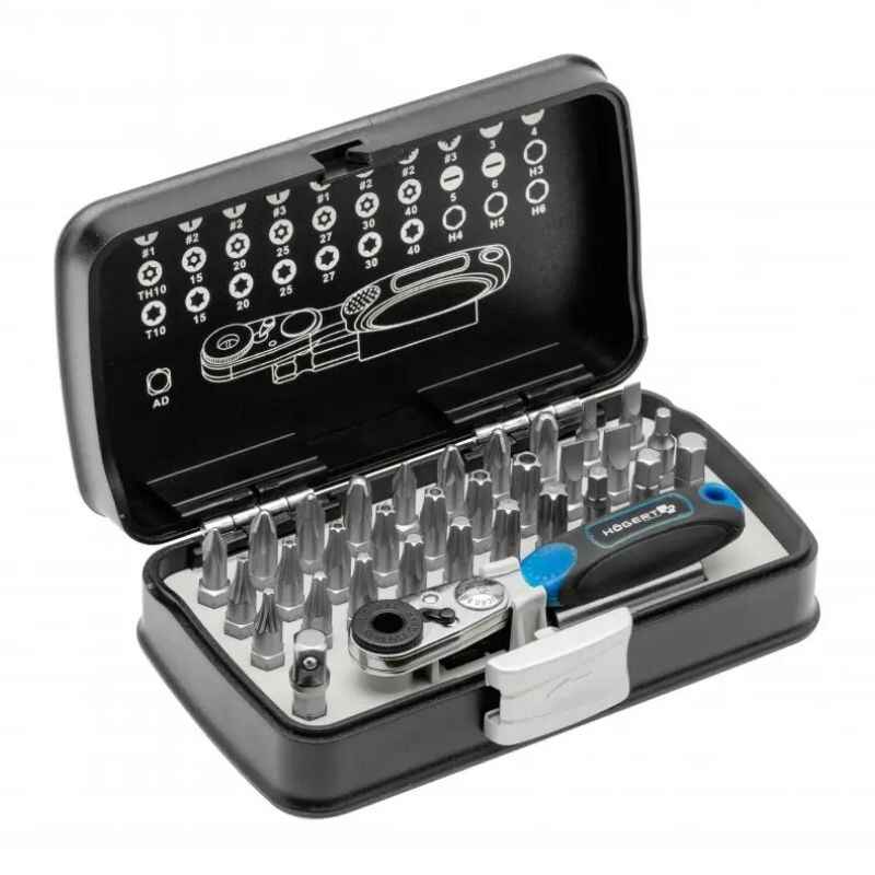 Набір біт з тріскачкою 1/4" CrV PH PZ PZ SL HEX Torx 33шт Hogert (HT1R460)