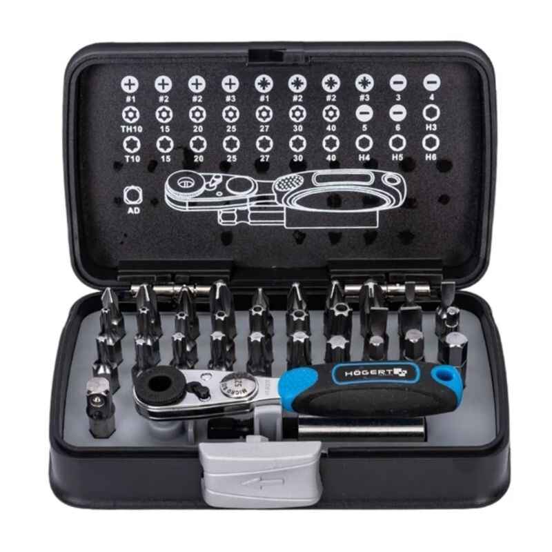Набір біт з тріскачкою 1/4" CrV PH PZ PZ SL HEX Torx 33шт Hogert (HT1R460)
