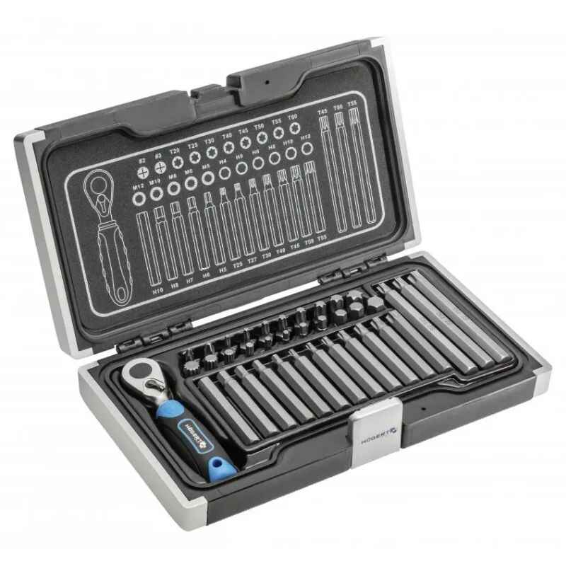 Набір біт 1/4" PH SL Torx HEX 37шт з тріскачкою 72 зубці Hogert (HT1R466)
