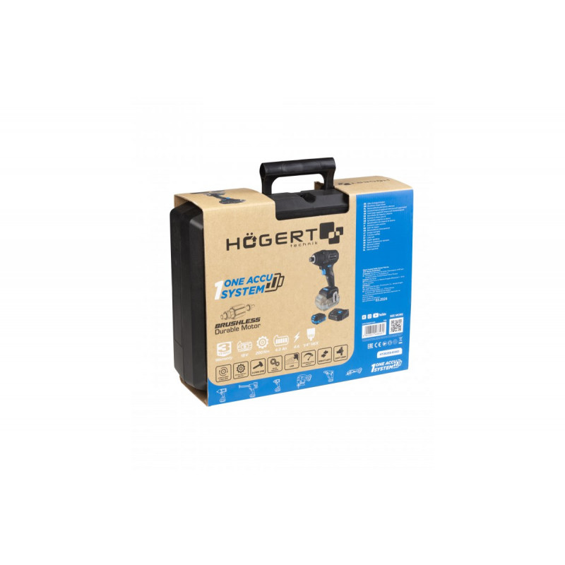 Набір дриль-шуруповерт 200 Нм 18В акумулятор 4Ач зарядна станція 4А в кейсі Hogert (HT2E255-B14ID)