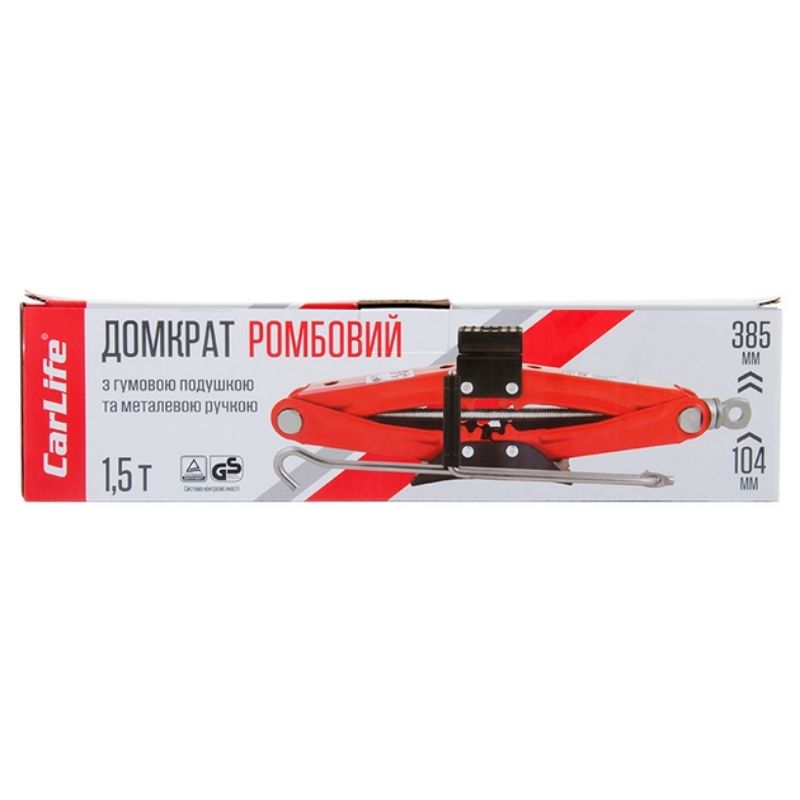 Домкрат механічний ромбоподібний 1.5т CarLife 104-385мм для автомобіля в картонній упаковці (SJ222)