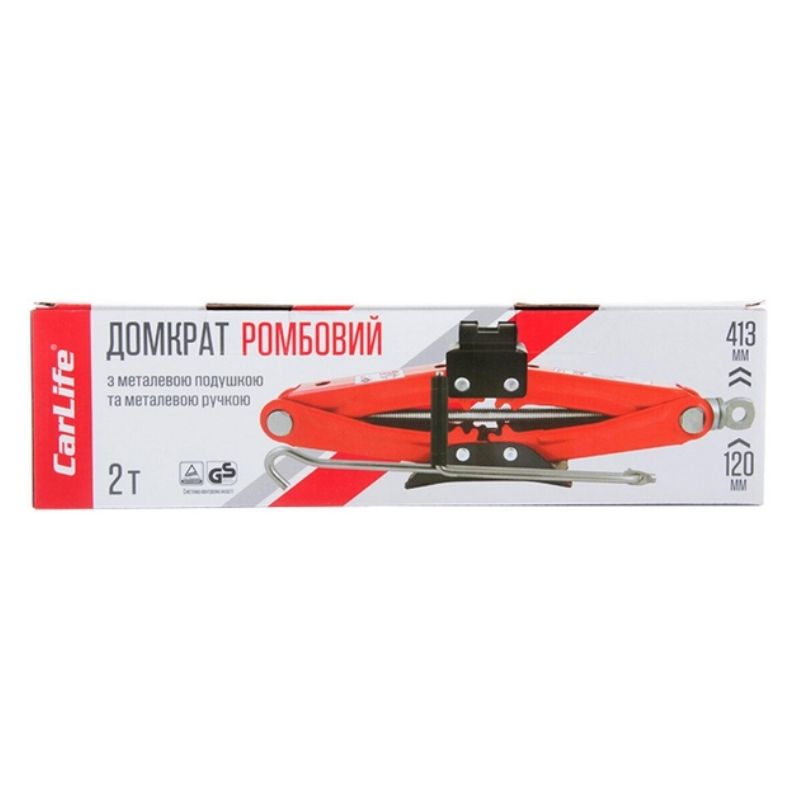 Домкрат механічний ромбоподібний 2т CarLife 120-413мм для автомобіля в картонній упаковці (SJ224)