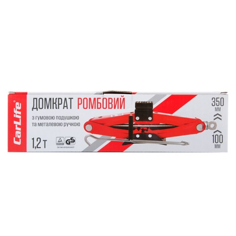 Домкрат механічний ромбоподібний 1.2т CarLife 100-350мм для автомобіля в картонній упаковці (SJ228)