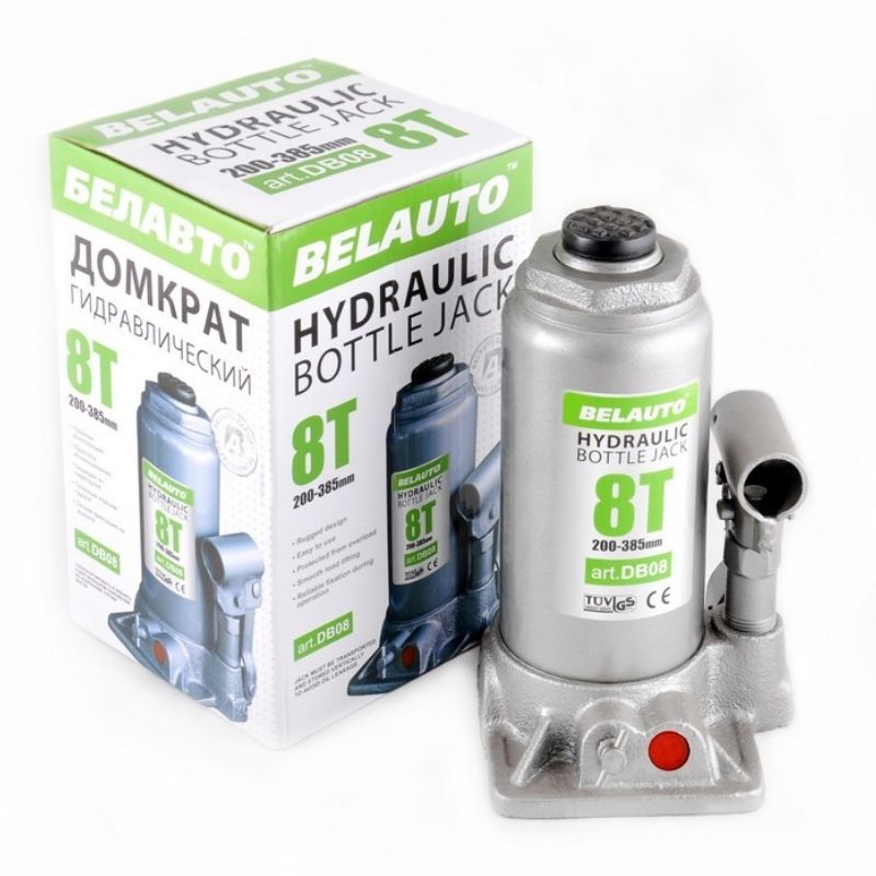 Домкрат гідравлічний пляшковий 8т BELAUTO 200-385мм для автомобіля в картонній упаковці (DB08)