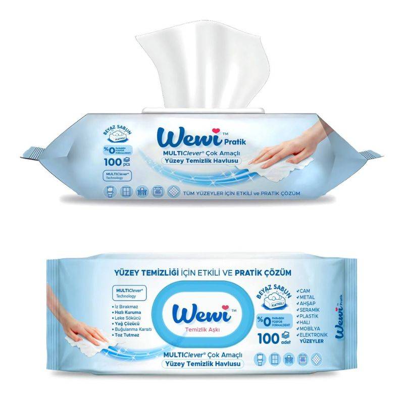 Серветки вологі для прибирання WEWI 100шт (Біле мило)