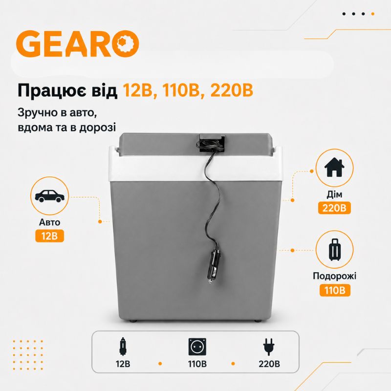 Автохолодильник термоэлектрический 29л Gearo 12В 60W (GE0301)