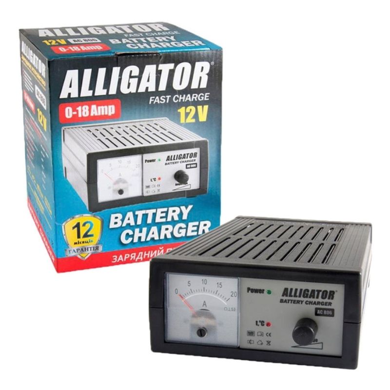 Зарядний пристрій трансформаторний Alligator 12В 18А зарядка для акумуляторів батарей 120Аг (AC806)