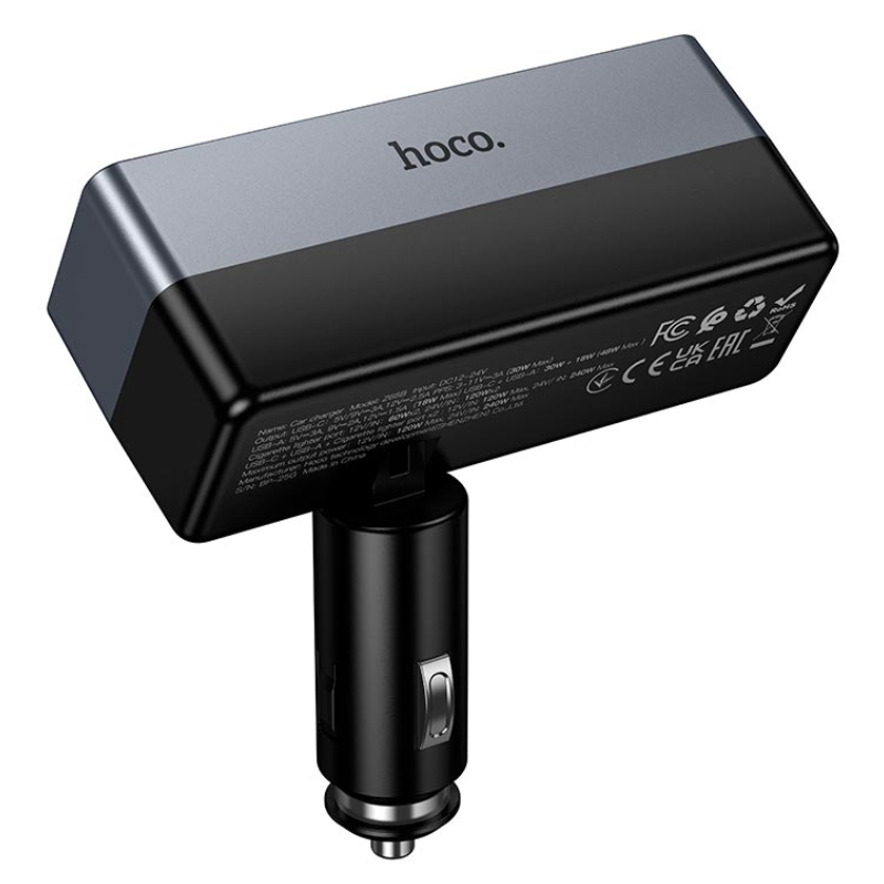 Адаптер автомобільний HOCO Smart dual cigarette lighter PD car charger Z65B |1USB/1Type-C/2DC, 240W,