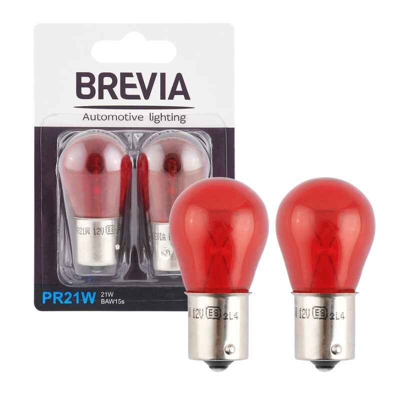 Лампи галогенні BAW15s Brevia PR21W 12V червоні 2шт (12326B2)