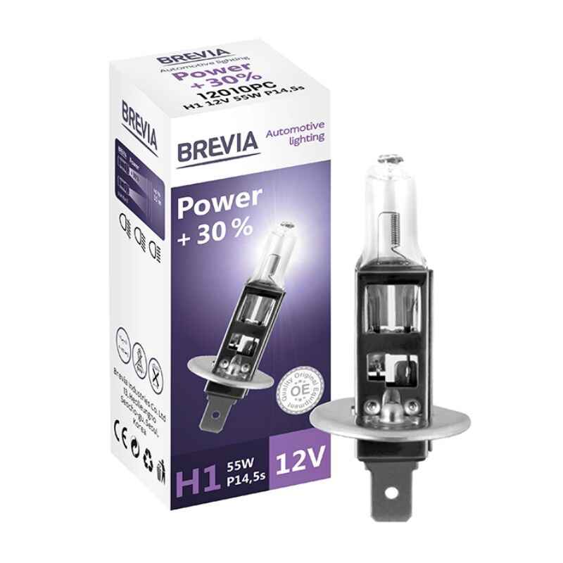 Лампа галогенна цоколь H1 Brevia Power +30% 1шт (12010PC)