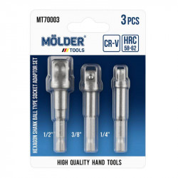 Н-р переход. для торцевых головок MOLDER з Hex 1/4" на квадрат 1/4", 3/8", 1/2", 3шт в блистер