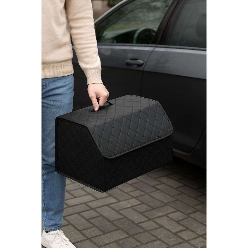 Органайзер в багажник автомобіля чорний штучна шкіра 2 відділення на липучці 54смХ30смХ30см (44650/black)