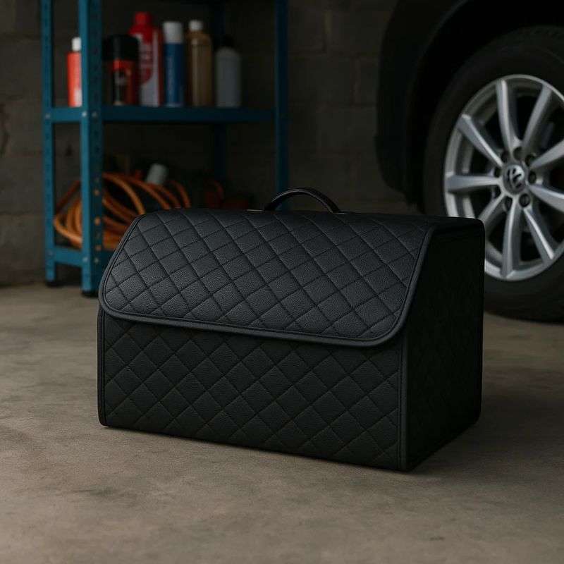 Органайзер в багажник автомобіля чорний штучна шкіра 2 відділення на липучці 54смХ30смХ30см (44650/black)