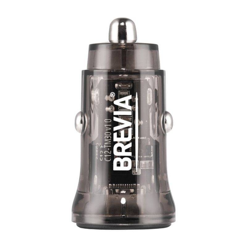 Автомобільний зарядний пристрій Brevia ePower DualCharge 30W 1xUSB-C+1xUSB-A, прозорий чорний (46130