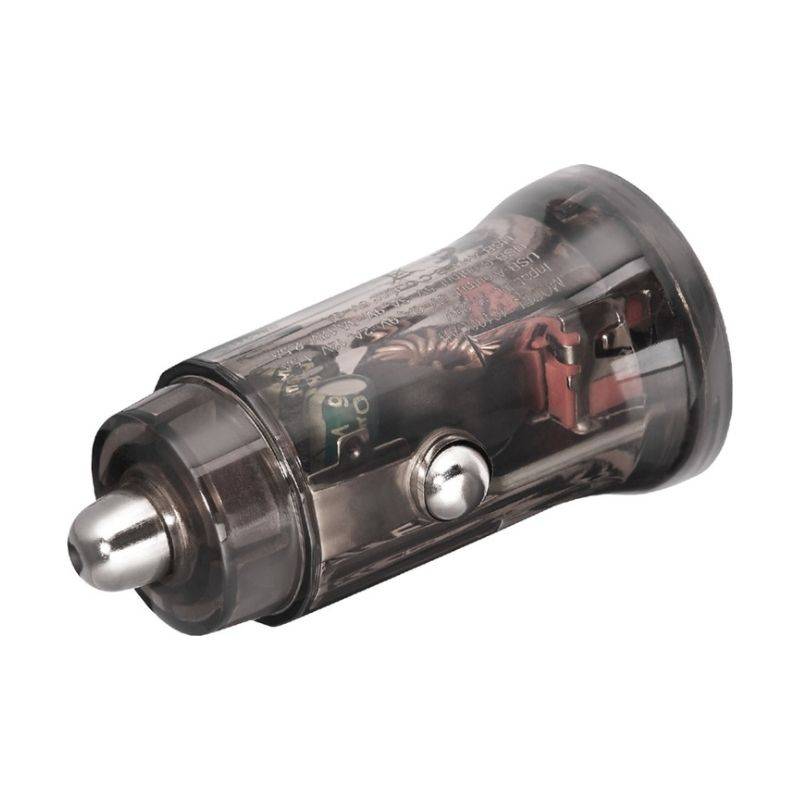 Автомобільний зарядний пристрій Brevia ePower DualCharge 30W 1xUSB-C+1xUSB-A, прозорий чорний (46130