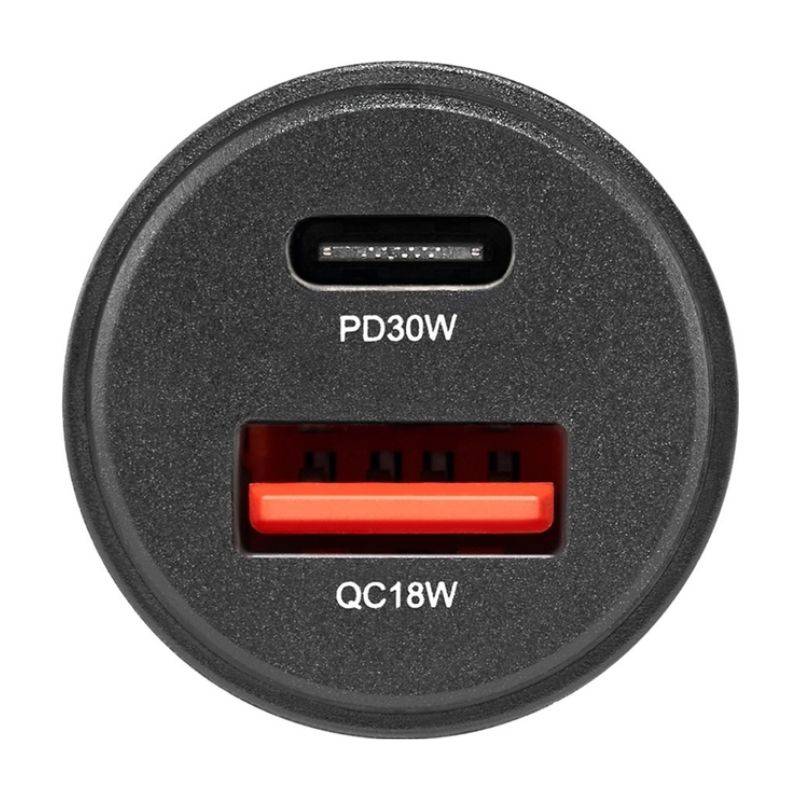 Автомобільний зарядний пристрій Brevia ePower DualCharge 30W 1xUSB-C+1xUSB-A, прозорий чорний (46130