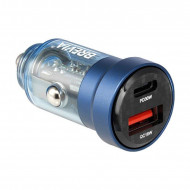 Автомобільний зарядний пристрій Brevia ePower DualCharge 30W 1xUSB-C+1xUSB-A, прозорий синій (46530C