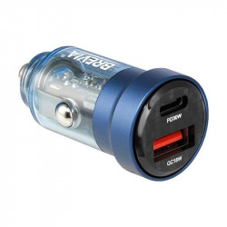 Автомобільний зарядний пристрій Brevia ePower DualCharge 30W 1xUSB-C+1xUSB-A, прозорий синій (46530C