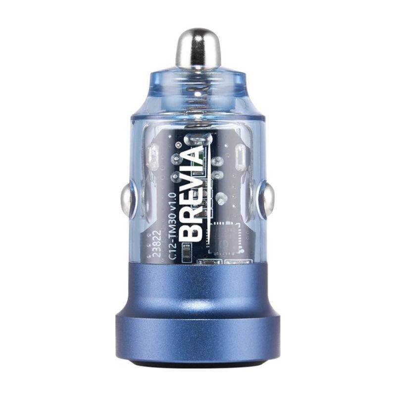 Автомобільний зарядний пристрій Brevia ePower DualCharge 30W 1xUSB-C+1xUSB-A, прозорий синій (46530C