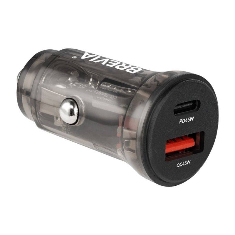 Автомобільний зарядний пристрій Brevia ePower DualCharge 45W 1xUSB-C+1xUSB-A, прозорий чорний (46145