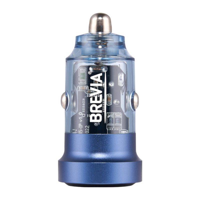 Автомобільний зарядний пристрій Brevia ePower DualCharge 45W 1xUSB-C+1xUSB-A, прозорий синій (46545C
