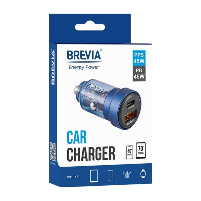 Автомобільний зарядний пристрій Brevia ePower DualCharge 45W 1xUSB-C+1xUSB-A, прозорий синій (46545C