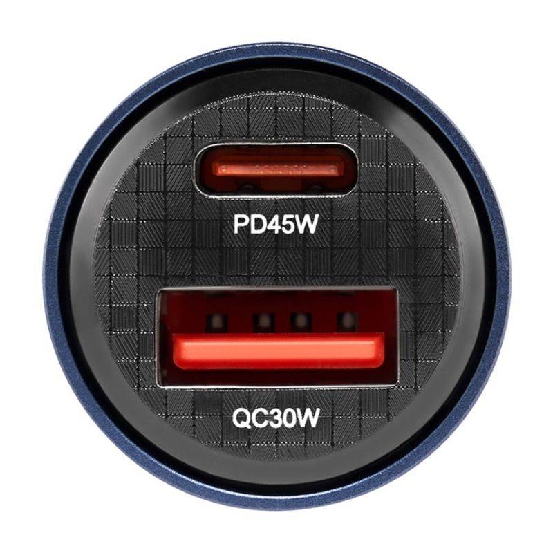 Автомобільний зарядний пристрій Brevia ePower DualCharge 75W 1xUSB-C+1xUSB-A, прозорий синій (46575C