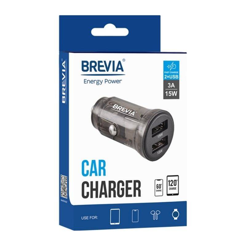 Автомобільний зарядний пристрій Brevia ePower DualDrive 15W 2xUSB-A, прозорий чорний (47015DUB)