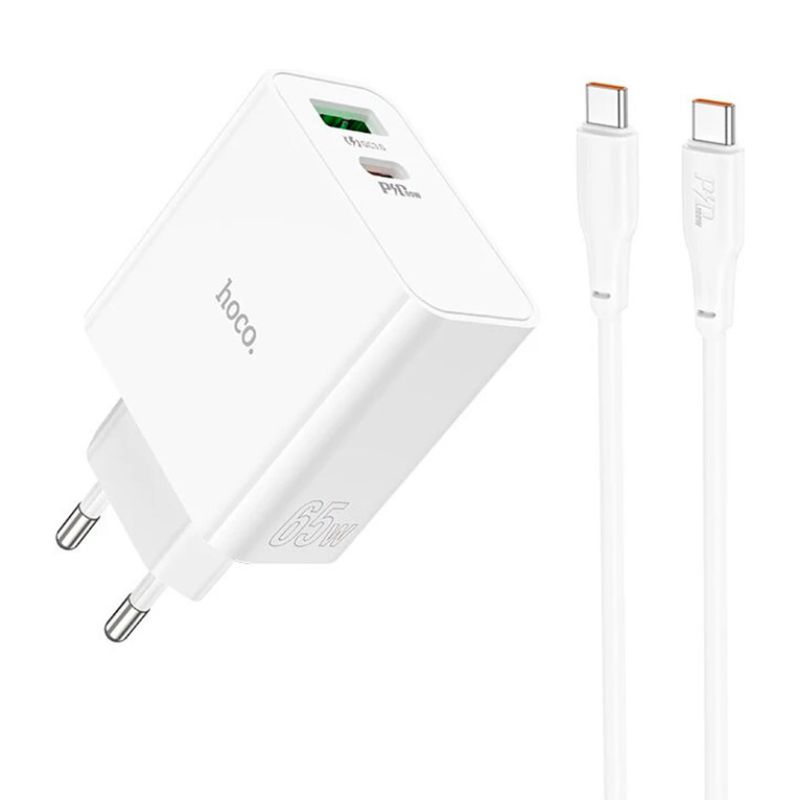 Адаптер мережевий 65W/3A Hoco Awesome 1USB/1Type-C PD/QC (C113A)