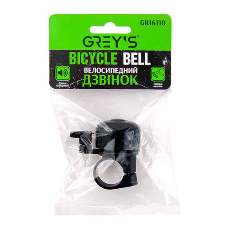 Дзвінок велосипедний Grey's велодзвінок механічний з кріпленням чорний (GR16110)