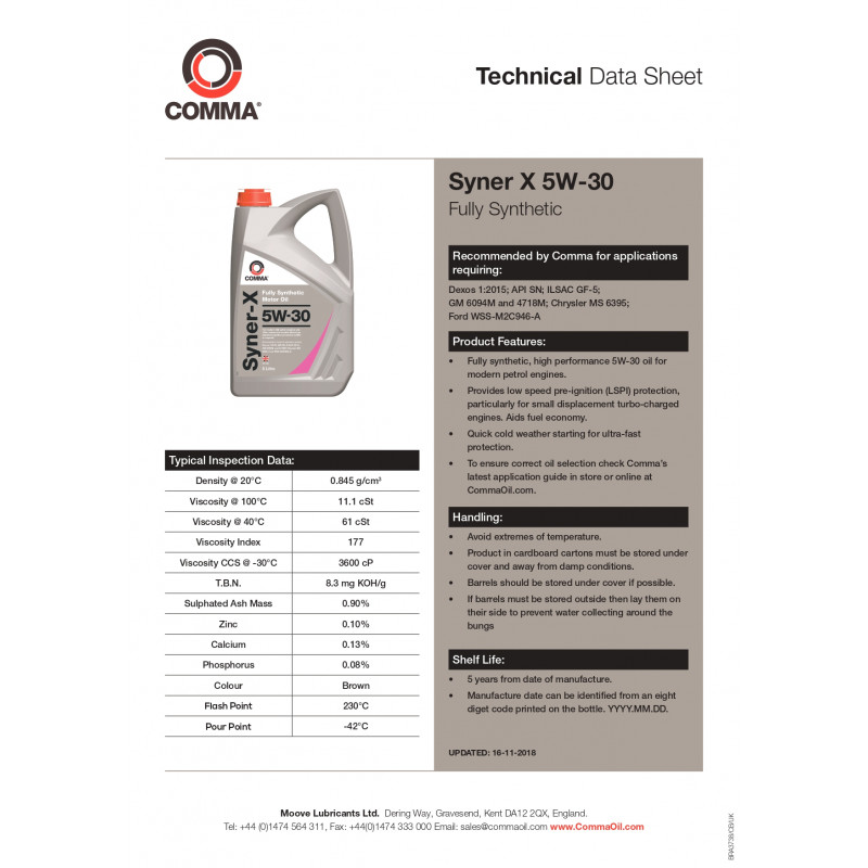 Моторна олива Comma SYNER-X-5W-30 API SN 1л (SYX1L)