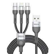 Кабель BREVIA 3in1 USB to Lightning+Micro+Type-C 3A, 1,2m, black, box (250шт.) (59120BULMCC1)