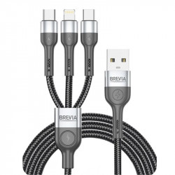 Кабель BREVIA 3in1 USB to Lightning+Micro+Type-C 3A, 1,2m, black, box (250шт.) (59120BULMCC1)