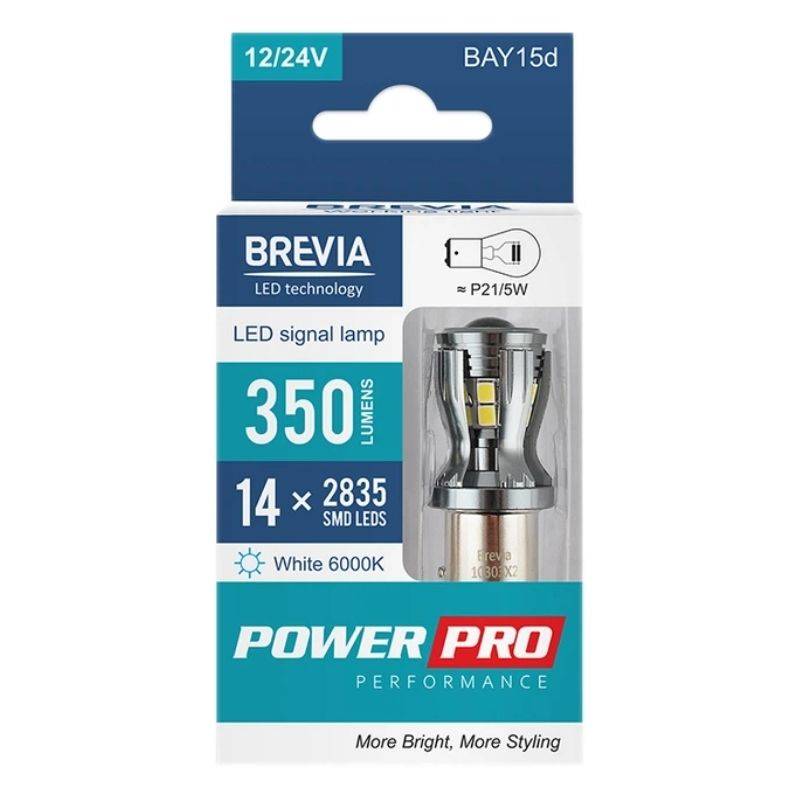 Brevia PowerPro P21/5W 350Lm 14x2835SMD 12/24V CANbus, 2шт (10303X2)