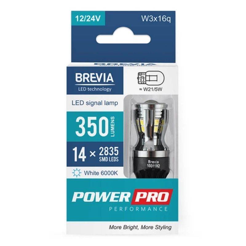 Brevia PowerPro W21/5W 350Lm 14x2835SMD 12/24V CANbus, 2шт (10311X2)