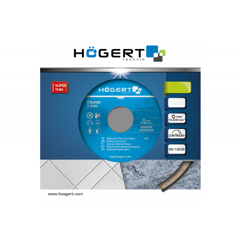 Диск алмазний відрізний, суцільна кромка 115х1.4х22.2 мм Hogert (HT6D701)