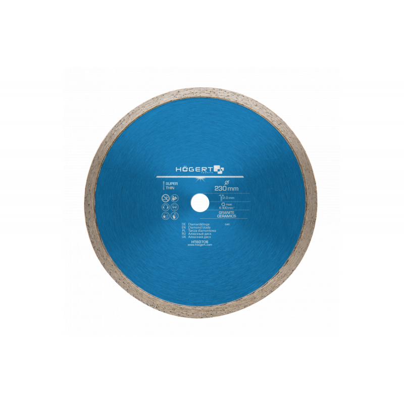 Диск алмазний відрізний, суцільна кромка 230х2.0х25.2 мм Hogert (HT6D706)