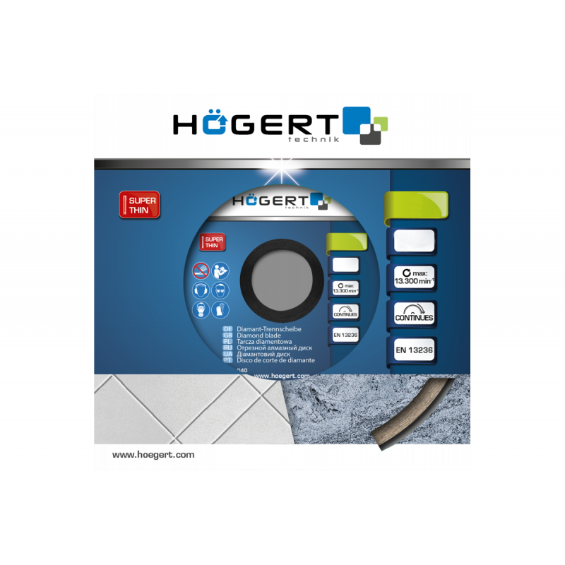 Диск алмазний відрізний, суцільна кромка 230х2.0х25.2 мм Hogert (HT6D706)