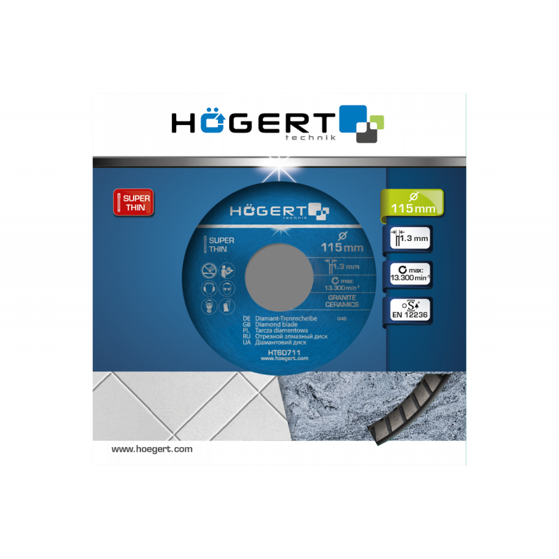 Диск відрізний алмазний супертонкий 115х1.3х22.2 мм Hogert (HT6D711)