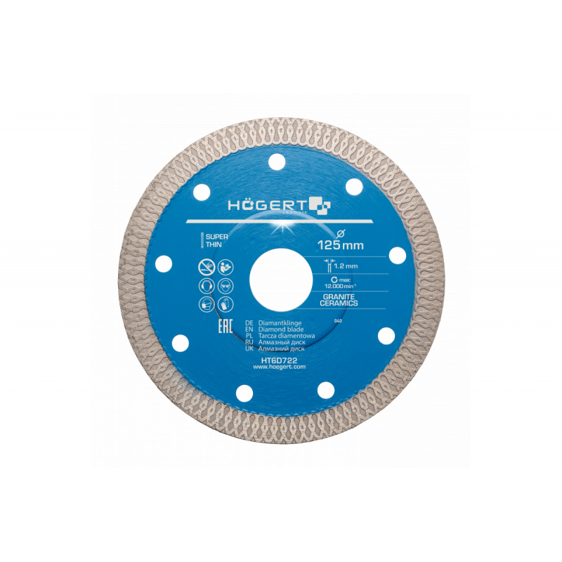 Диск відрізний для плитки 125х1.2х22.2 мм Тонкий Hogert (HT6D722)